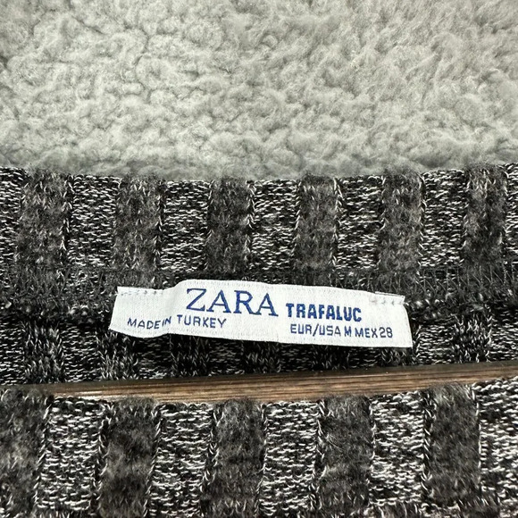 Zara trafaluc sweater womens medium gray balloon sleeve ribbed knit oversized - Picture 2 of 6